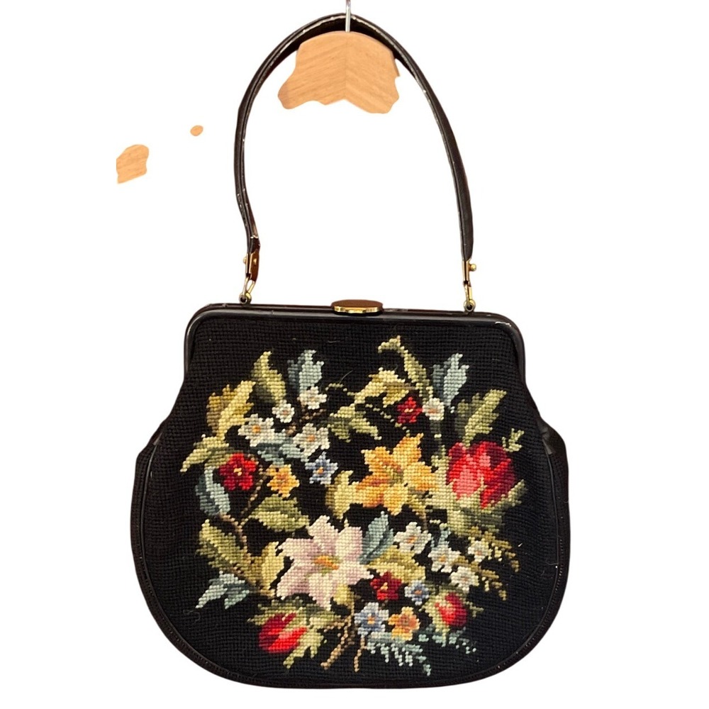 Vintage 50, 60's Needlepoint Handbag Cottagecore Floral Grandma Core Retro Chic